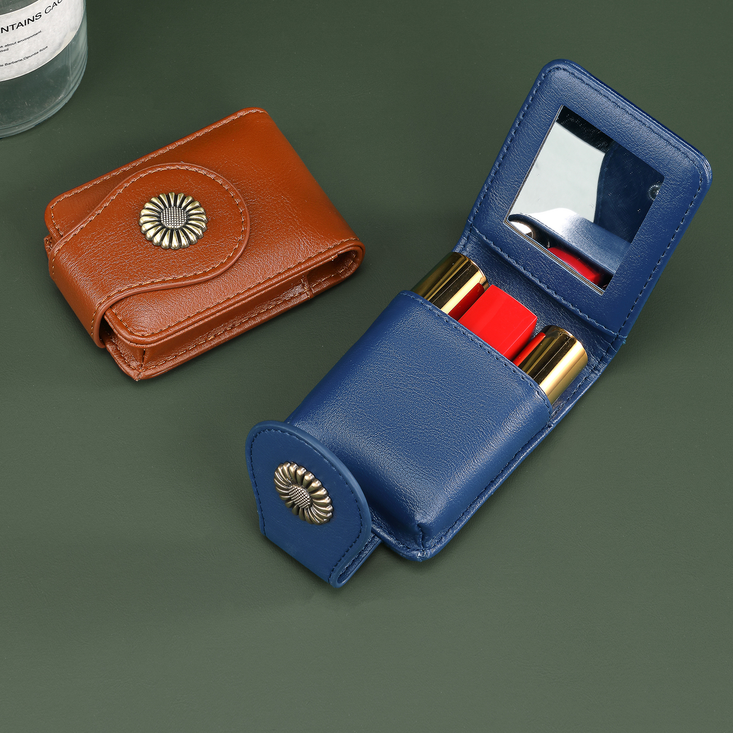 化妆包女小号随身旅行手拿补妆化妆盒带镜子口红包网红收纳包迷你