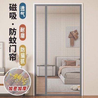 通风大门磁吸农村自建房2024防入户防蚊门帘蝇隐私纱窗新款魔术贴