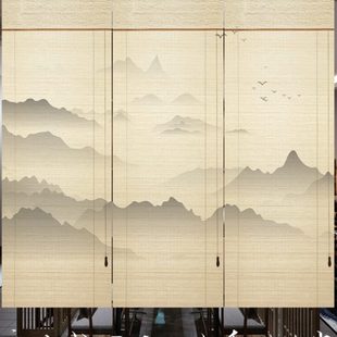 茶室竹帘子隔断复古禅意卷帘遮光山水窗帘门帘升降家用新中式 日式