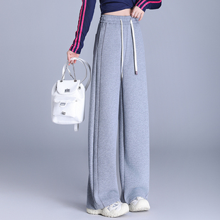 拉夏贝尔休闲直筒阔腿裤女2025秋季新款高腰宽松百搭垂感云朵裤