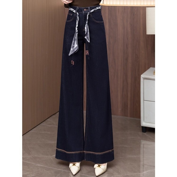 拉夏贝尔丹宁蓝高腰窄版牛仔裤女2025秋冬新款加绒宽松显瘦阔腿裤,女装/女士精品,牛仔裤,淘宝优惠券,粉丝福利购,淘宝优惠卷