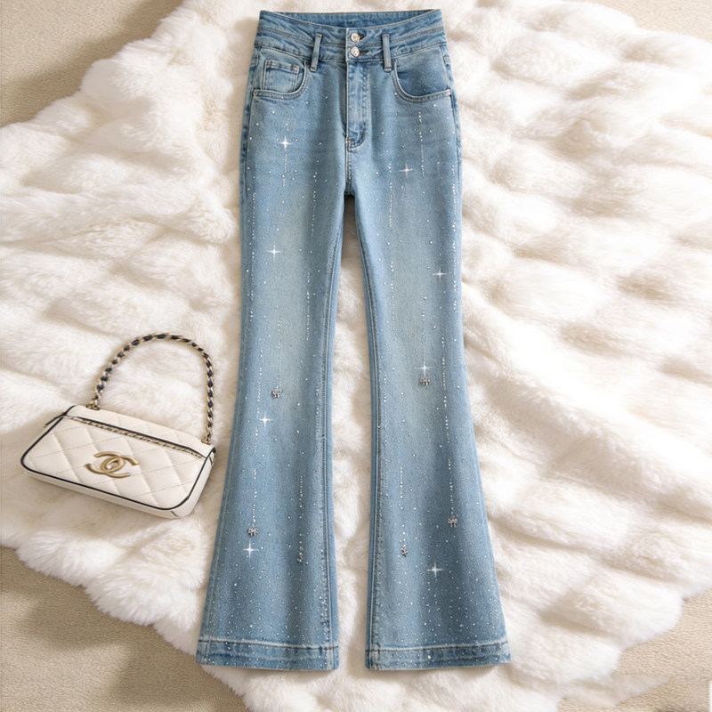 拉夏贝尔满天星烫钻微喇牛仔裤女2026春季新款时尚显瘦弹力喇叭裤,女装/女士精品,牛仔裤,淘宝优惠券,粉丝福利购,淘宝优惠卷