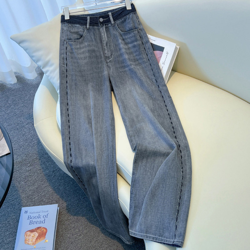 拉夏贝尔加绒阔腿牛仔裤女2026秋冬新款高腰显瘦百搭加长直筒裤子