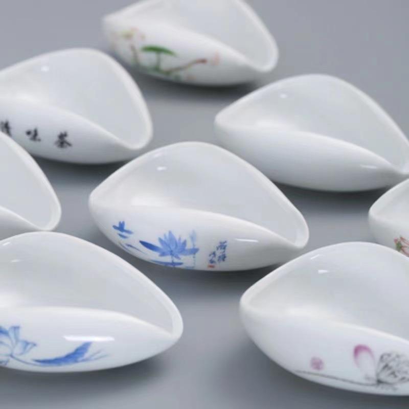 唐仟創(chuàng)意青瓷茶荷功夫茶具陶瓷配件手繪白瓷茶藝茶道零配件賞茶則