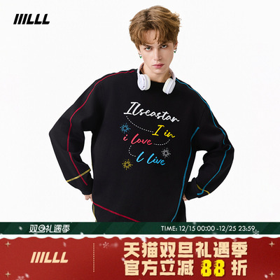 IIILLL童锦程圆领卫衣男女秋季美式高街字母印花潮酷宽松百搭上衣