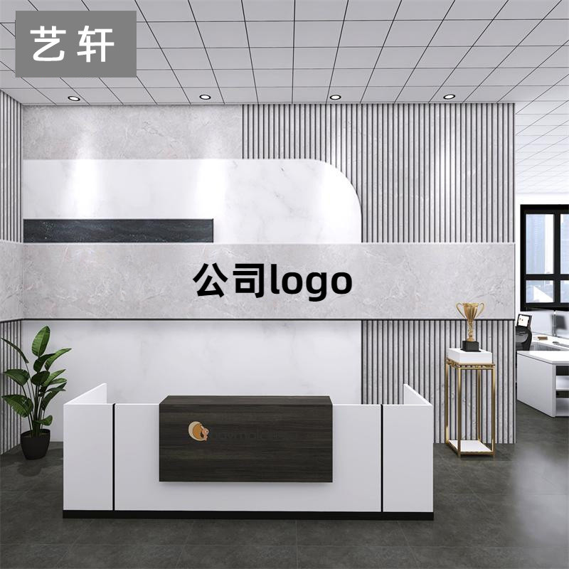 公司前台背景墙壁纸仿大理石纹logo形象墙纸美容院吧台定制壁画