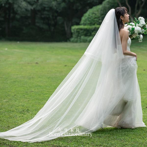 新娘式户外结婚礼0头纱仪拖尾主婚纱超长森系新款82简约头纱长