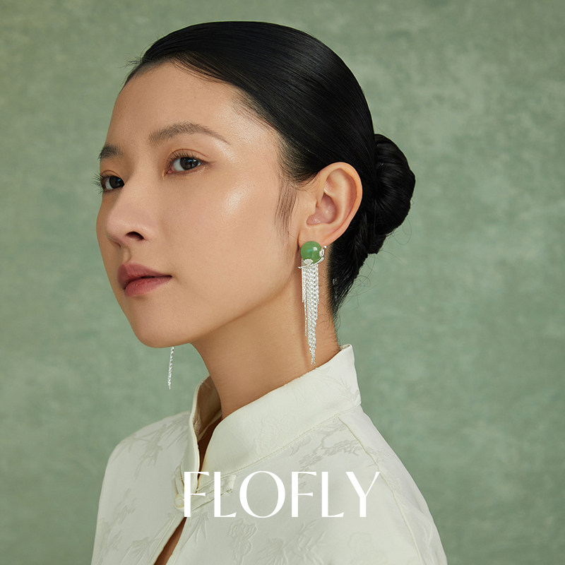 花与蝶松林流苏耳环东陵玉耳坠新中式古风高级感2025新款