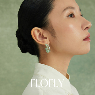 花与蝶竹露耳环新中式古风高级感汉服旗袍配饰2024新款