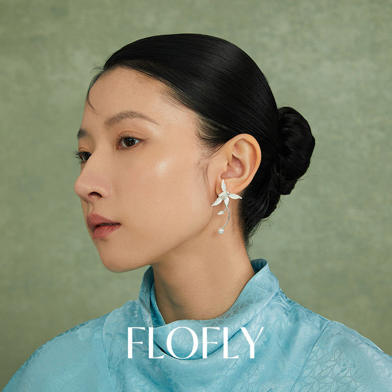 花与蝶白玉飞花耳环耳饰女新中式国风汉服耳环平安扣配旗袍耳坠