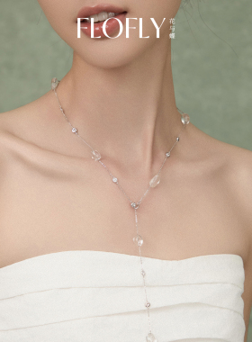 花与蝶一款多戴满天星白水晶冬季毛衣项链银颈链轻奢高级感百搭