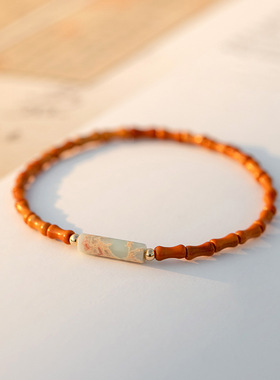 【喜乐】极细橄榄核寿山石手链女款文艺优雅小众玉石招财上岸手串