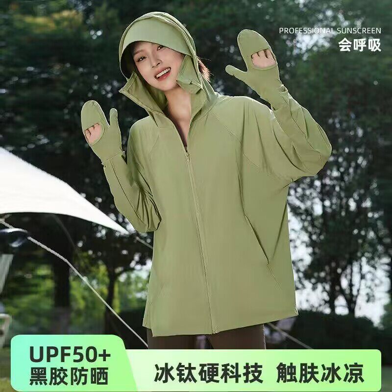 夏季指尖防晒衣女冰丝原纱防紫外线黑胶护手防晒服宽松大码短外套