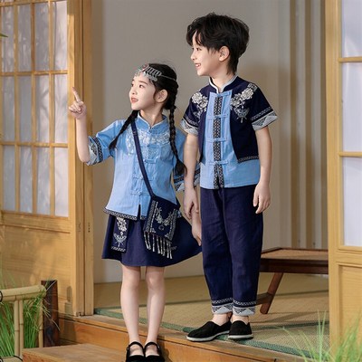 三月三广西壮族儿童舞蹈服装男童童苗族侗族黎族少数民族表演服