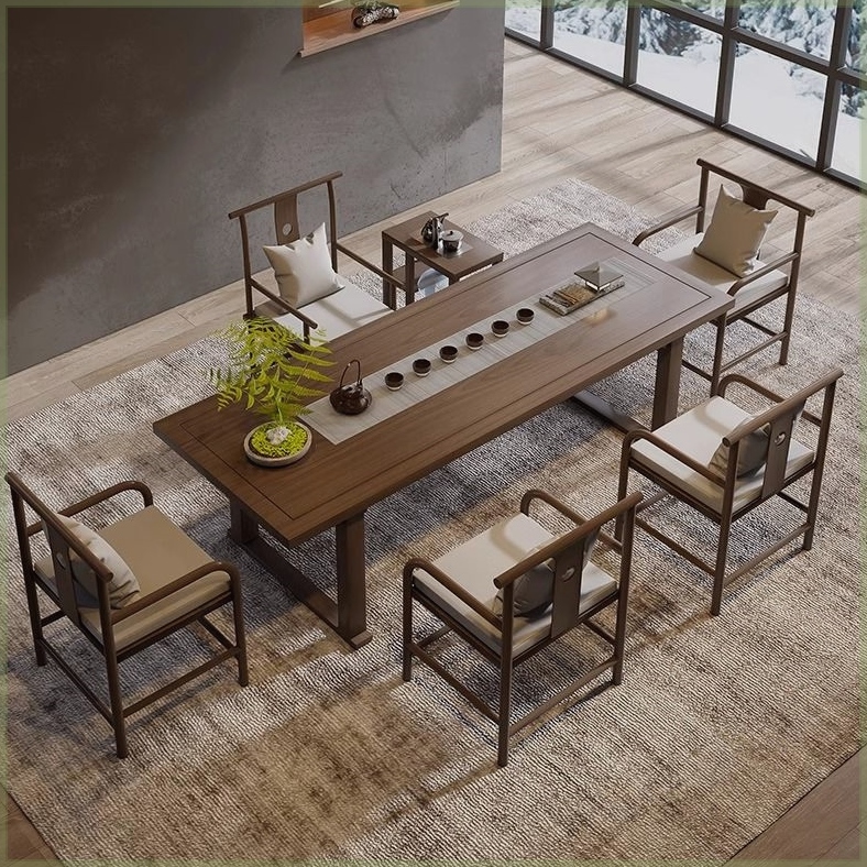 新中式实木茶桌家用客厅禅意现代简约茶台办公室阳台泡茶桌椅组合