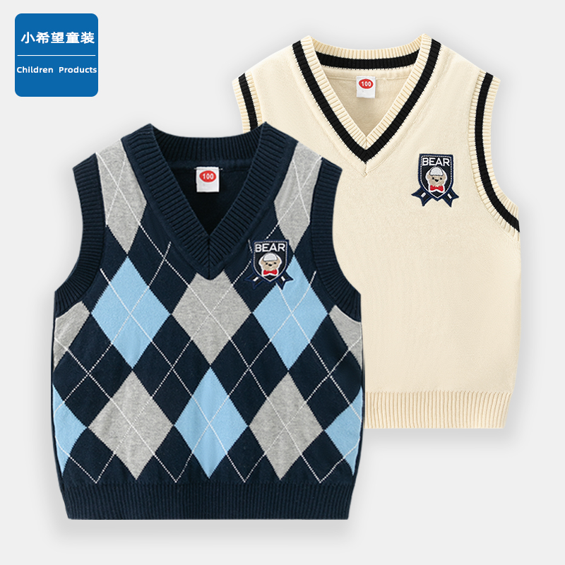 儿童学院风针织马甲休闲时尚潮范