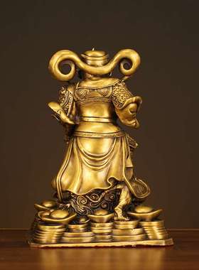 黄铜赵公明神像摆件家用招店铺供奉财武财神赵公明骑虎像铜像大号