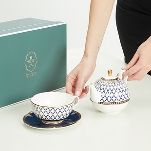 家用下午茶子母壶套v装 英式 骨瓷菱形图案茶具浓缩杯碟茶壶