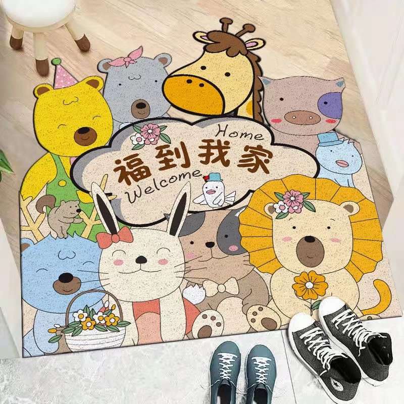 丝圈地垫玄关进门脚垫卡通小动物门口入户门厅PVC可裁剪家用垫子