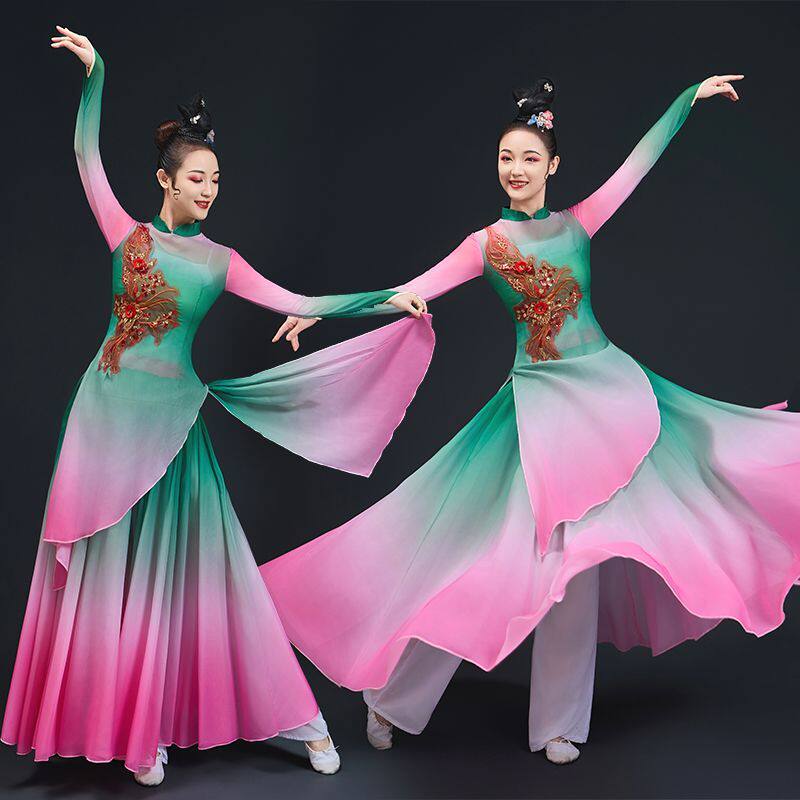 中国风古典舞演出服女飘逸艺考剧目汉唐扇子舞蹈练功服套装大摆裙