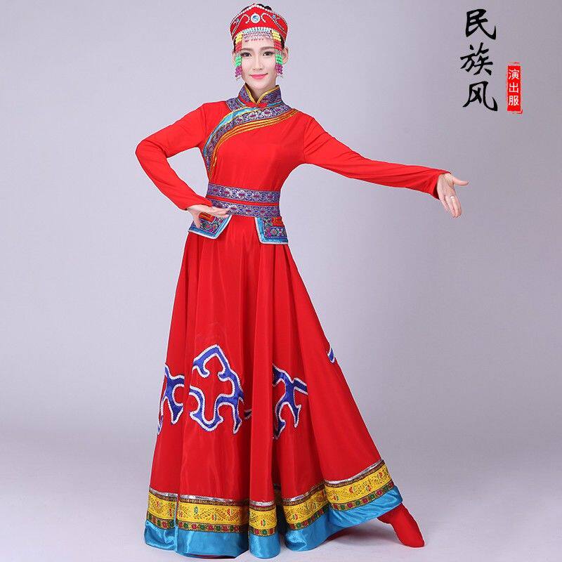 蒙古族舞蹈服装演出服女内蒙古草原舞蹈大摆裙民族风广场舞表演服