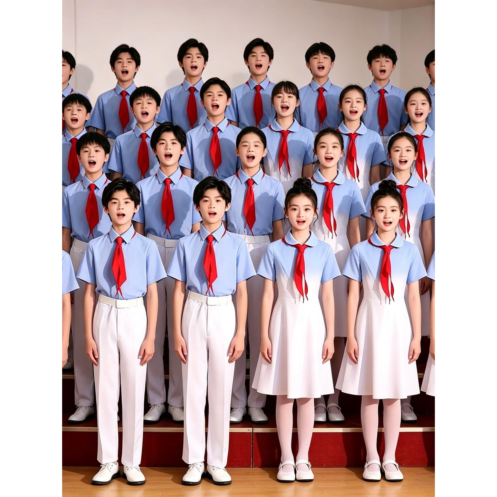 儿童蓝色校服裙女童小学生合唱诗歌朗诵演出服红领巾集体演出礼服