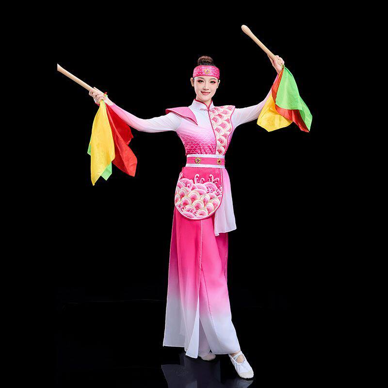 打鼓服装新款飘逸古典舞中国演出服腰鼓扇子伞舞蹈秧歌喜庆广场舞