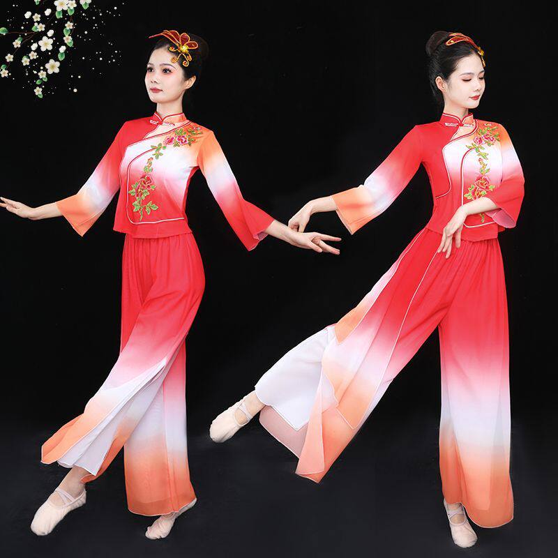 新款中老年扇子舞飘逸演出服古典舞套装秧歌舞蹈服装广场舞表演服