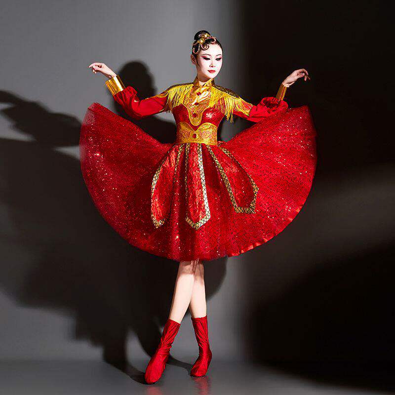 喜庆打鼓服演出服女2026新款威风锣鼓舞蹈服现代广场舞扇子舞短裙