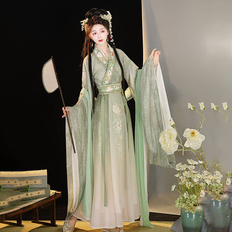 雨花央雪【青芜意】原创汉服女魏晋风交领广袖齐腰刺绣古风仙气夏