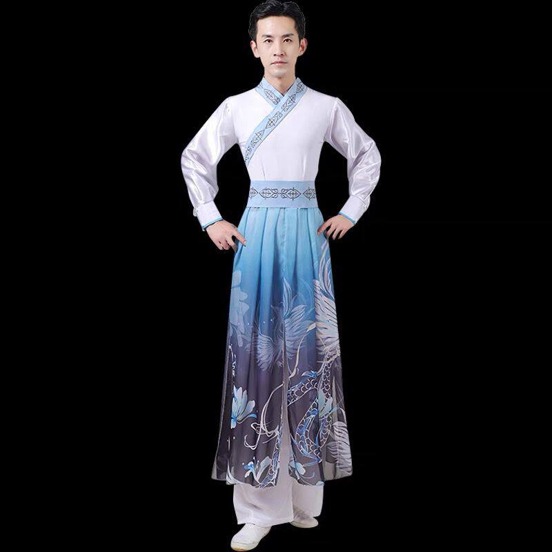 古典舞蹈演出服男款飘逸中国风现代舞服装水墨汐古风艺考表演套装