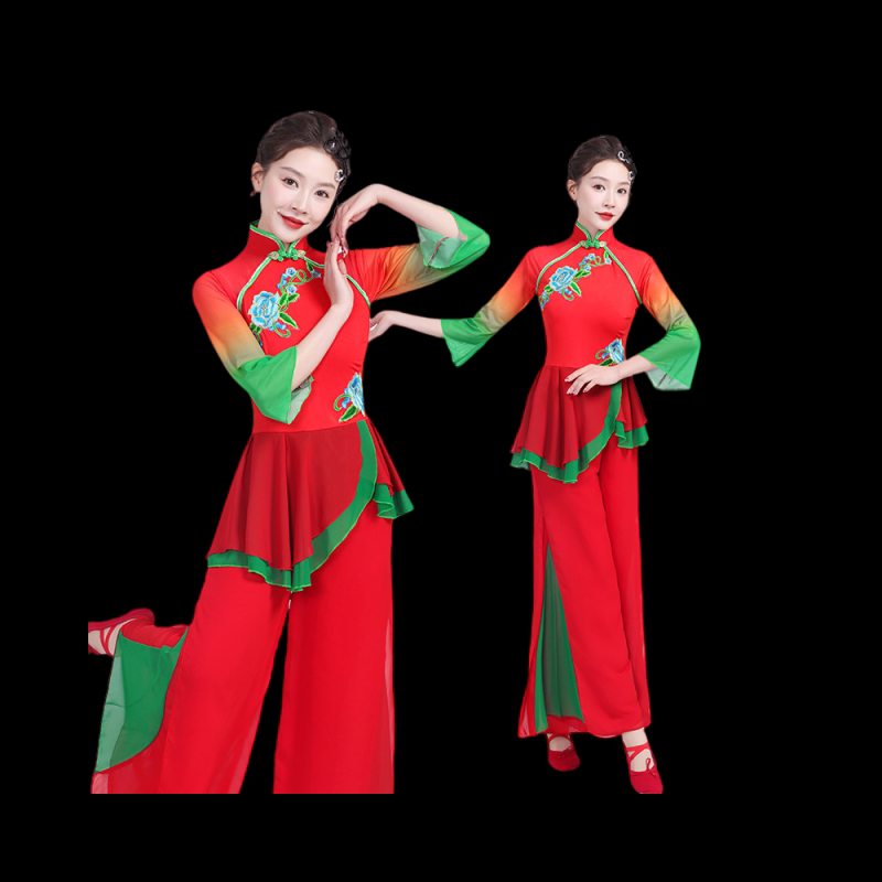 新款秧歌服装广场舞跳舞服装扇子舞红色喜庆大秧歌套装中国风演出