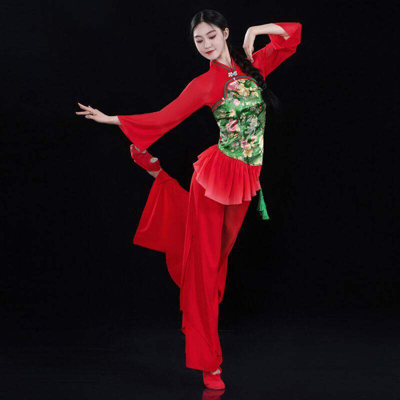 秧歌服演出服2024新款腰鼓扇子伞舞蹈服装民族广场舞套装女