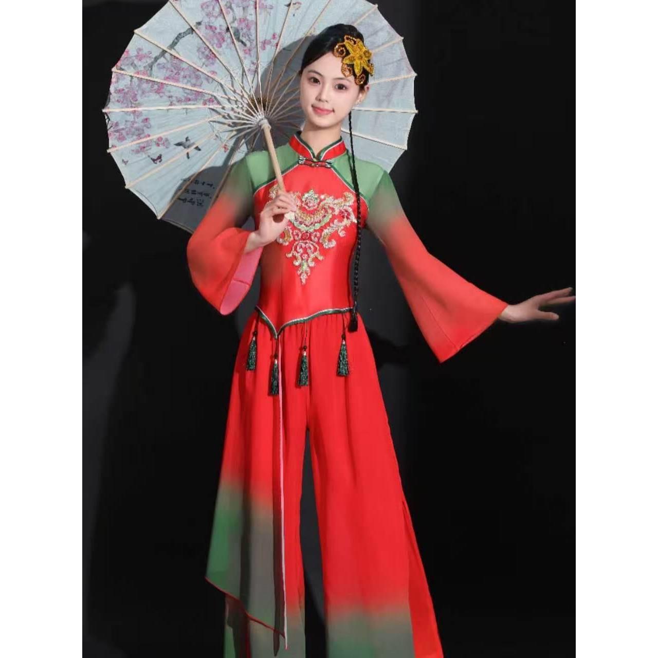 渐变色民族风演出服新款东北秧歌民族风演出服套装舞台表演服套装