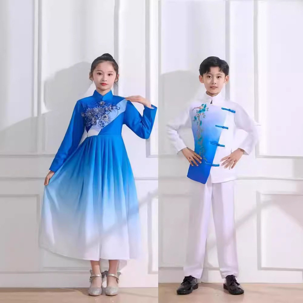 儿童大合唱演出服女童古筝礼服中国风小学生诗歌朗诵钢琴表演服装