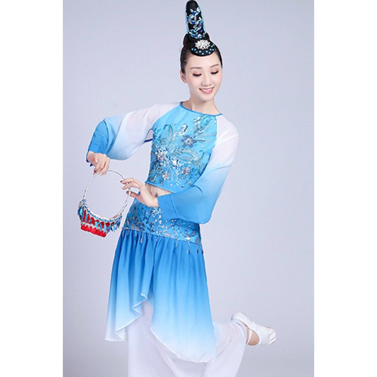 新款古典舞服装舞台演出服桃李杯罗敷行民族古典舞花篮头饰表演服