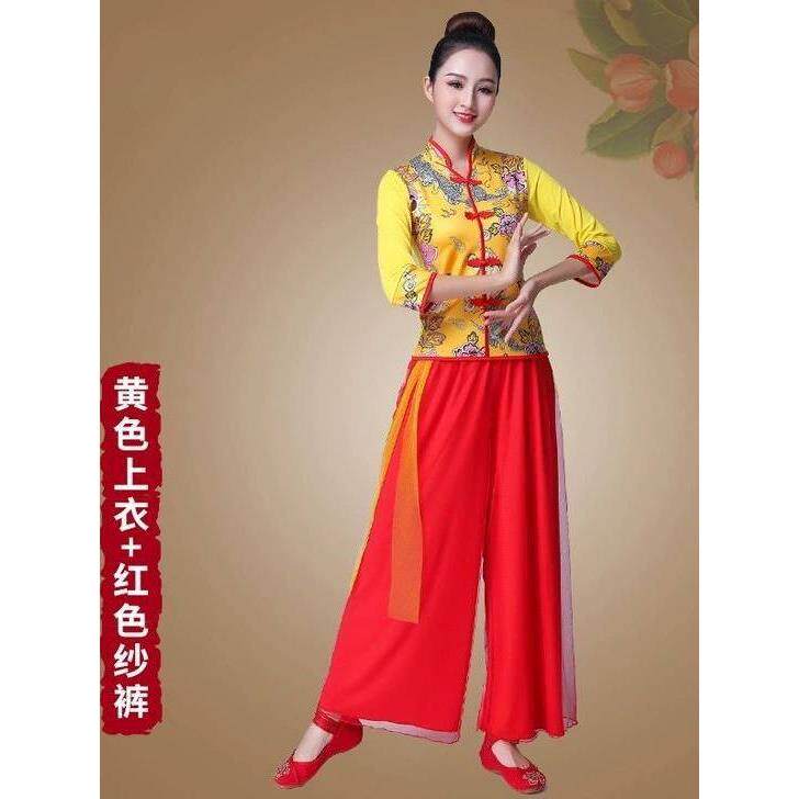 春夏广场舞服装中门襟龙凤舞蹈服女新款民族风秧歌演出牛奶丝套装