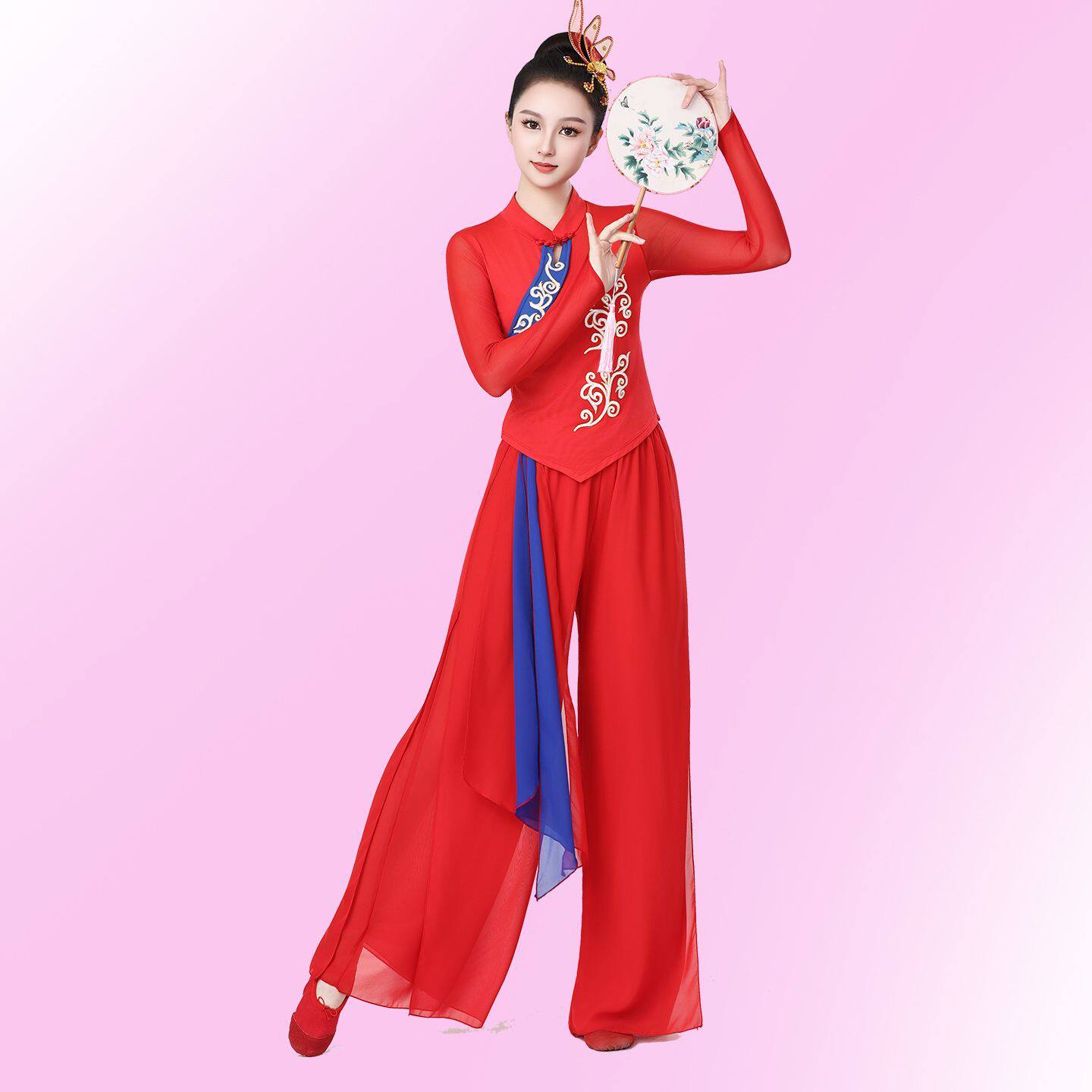 广场舞服装套装2026春装新款古典舞三步踩阔腿裤舞蹈演出服飘逸女