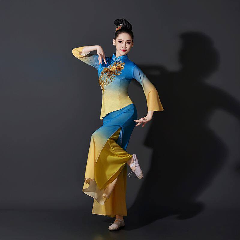 古典舞演出服女飘逸中国风扇子舞蹈服装独舞胶州秧歌舞艺考套装