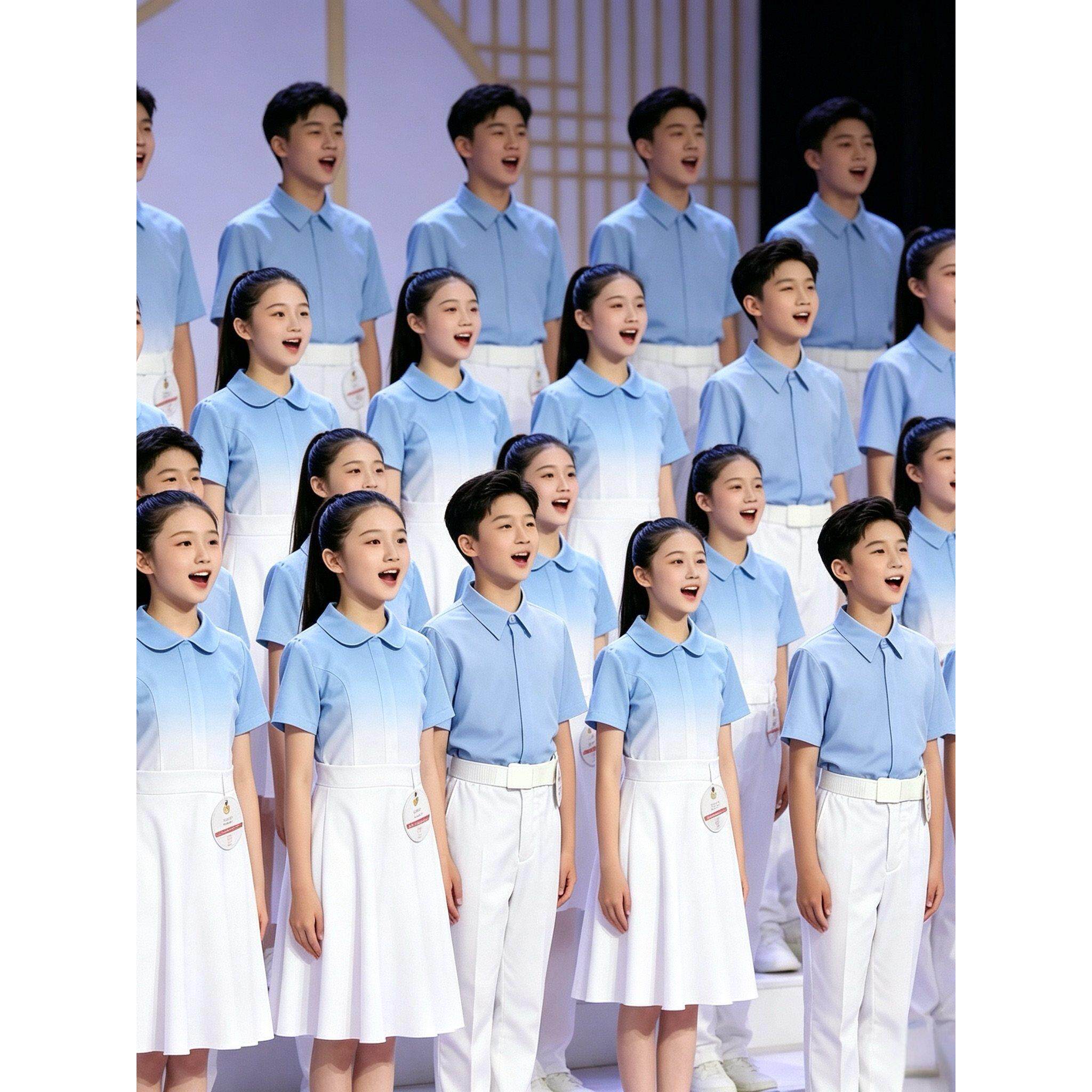 初高中学生成人蓝色爱国合唱团诗歌朗诵比赛演出服演讲服装班服女