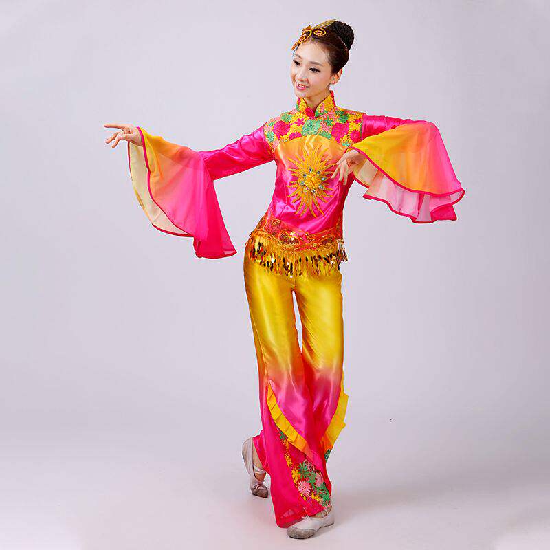 新款2024秧歌服装中老年扇子舞演出服腰鼓服新款广场舞套装成人女