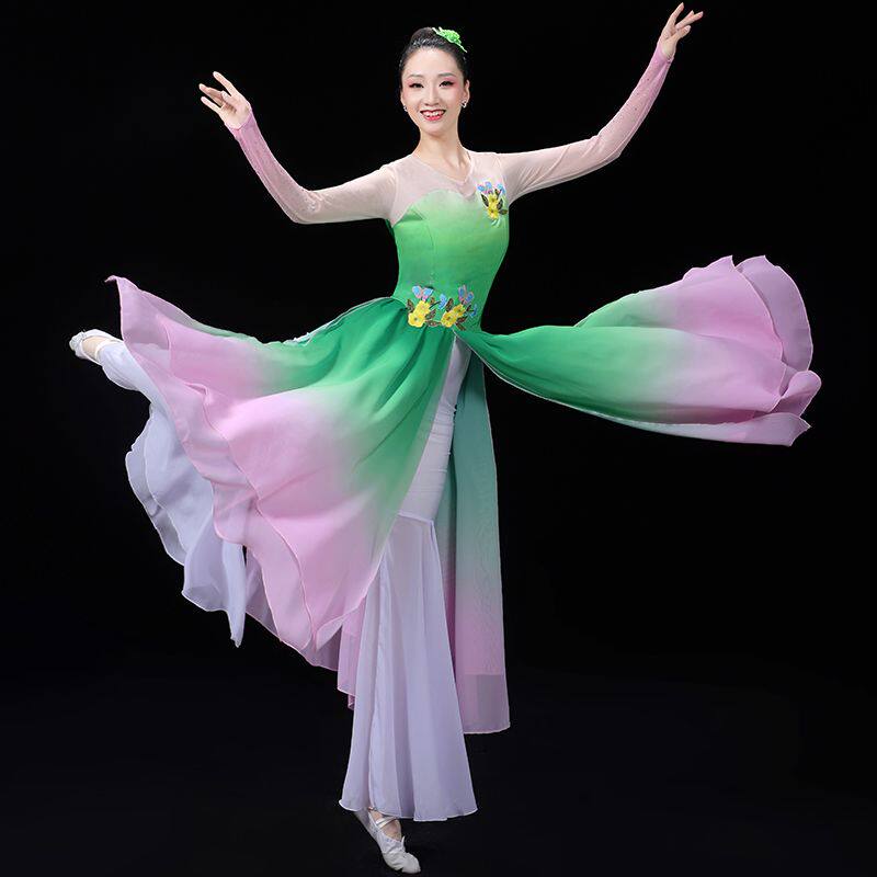 新款古典舞蹈茉莉花开演出服飘逸中国风秧歌服现代舞伞舞表演套装