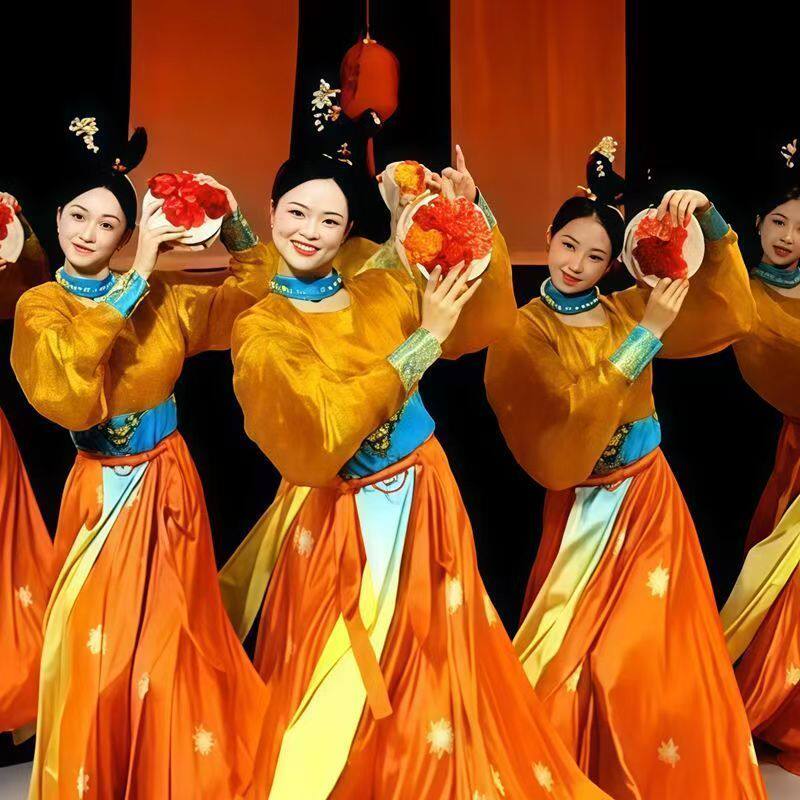 女唐宫雅乐古典舞滚灯年会演出服装群舞表演服中国风汉唐舞大摆裙