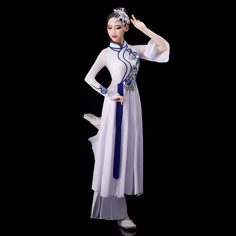 古典舞蹈演出服女飘逸中国风现代扇子舞伞舞长裙秧歌服装独舞艺考