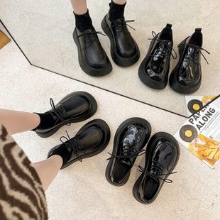 玛丽珍单鞋 松糕厚底系带小皮鞋 新款 女可爱大头娃娃鞋 漆皮 2025春季