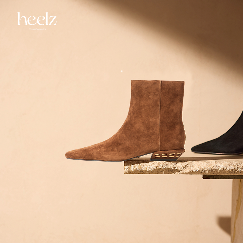 heelz设计师手工鞋履 ｜H小方跟羊翻毛皮时装短靴 3公分