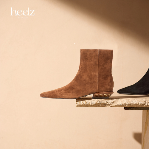 heelz设计师手工鞋履 ｜H小方跟羊翻毛皮时装短靴 3公分