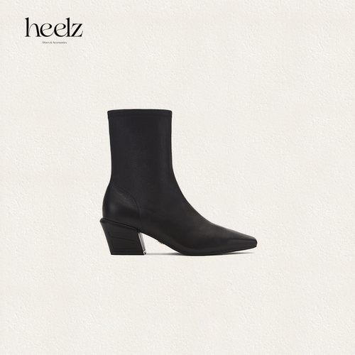 heelzH梯形跟弹力羊皮瘦瘦靴