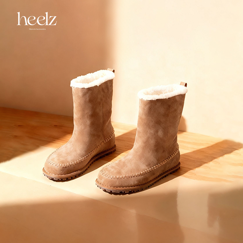 heelz设计师手工鞋履｜手工缝线羊羔毛雪地靴1.5公分