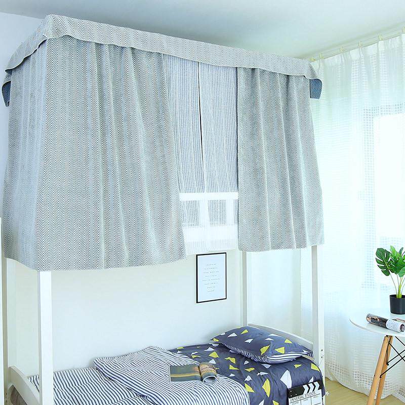 棉麻简约学生宿舍格子床帘寝室上铺下铺床幔遮光蚊帐布棉麻床围帘